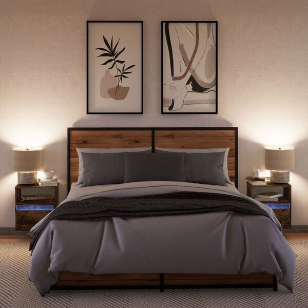 vidaXL Tables de chevet murales avec lumi&egrave;res LED 2 pcs ch&ecirc;ne fum&eacute;