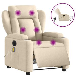 vidaXL Fauteuil inclinable de massage &eacute;lectrique cr&egrave;me tissu