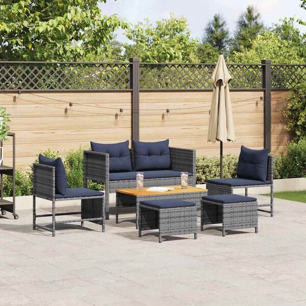 vidaXL Ensemble de canapé de jardin 6 pcs gris et bleu marine