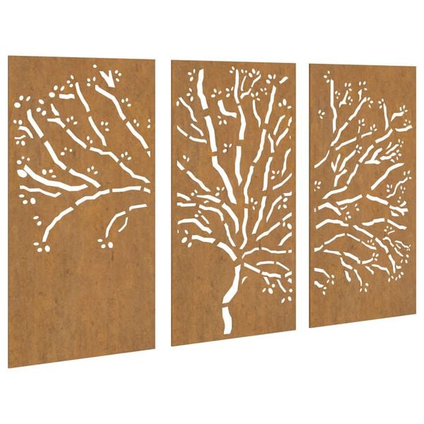vidaXL Décorations murales jardin 3 pcs 105x55 cm design d'arbre acier