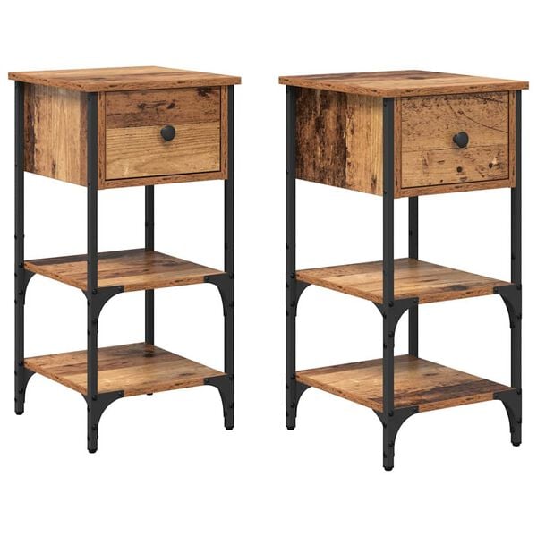vidaXL Cabinet de chevet avec tiroir 2 pcs Marron 33,5 x 36 x 70 cm