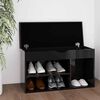 vidaXL Banc &agrave; chaussures et coussin Noir brillant Bois d'ing&eacute;nierie