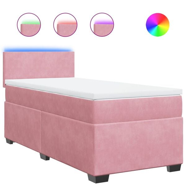 vidaXL Sommier &agrave; lattes de lit avec matelas Rose 90x200 cm Velours