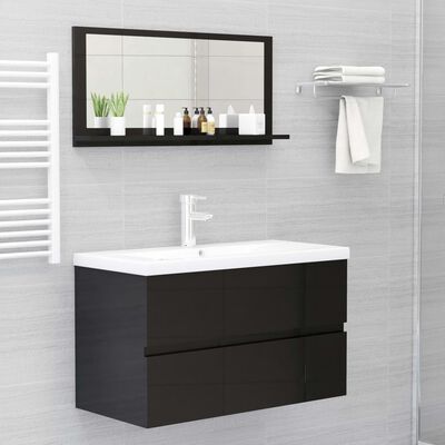 vidaXL Miroir de salle de bain Noir brillant 80x10,5x37 cm Aggloméré
