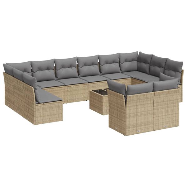 vidaXL Salon de jardin avec coussins 13 pcs beige r&eacute;sine tress&eacute;e
