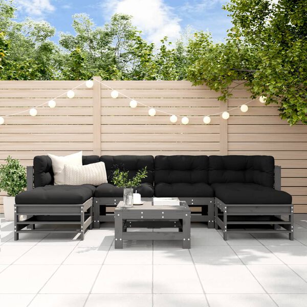vidaXL Salon de jardin 7 pcs Gris Bois de pin massif