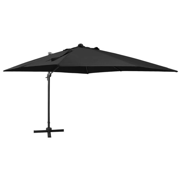 vidaXL Parasol de jardin en porte-&agrave;-faux et m&acirc;t et lumi&egrave;res LED noir