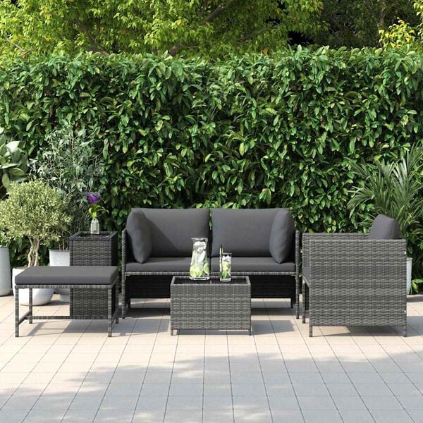 vidaXL Salon de jardin 4 pcs avec coussins R&eacute;sine tress&eacute;e Gris