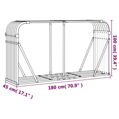 vidaXL Porte-bûches anthracite 180x45x100 cm acier galvanisé