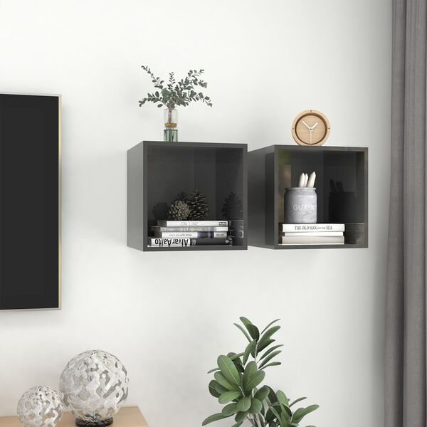 vidaXL Armoires murales 2 pcs Gris brillant Bois d&rsquo;ing&eacute;nierie