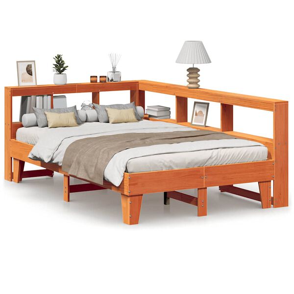 vidaXL Lit biblioth&egrave;que sans matelas cire marron 135x190 cm pin massif