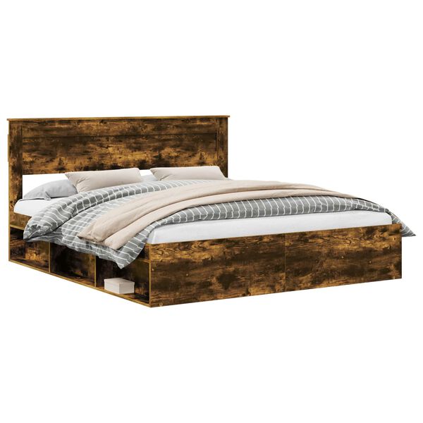 vidaXL Cadre de lit Ch&ecirc;ne fum&eacute; 180 x 200 cm Bois de pin massif
