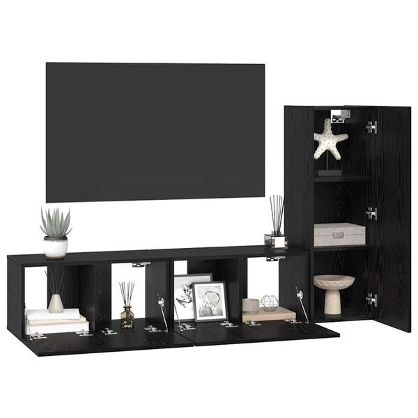 vidaXL Ensemble meuble TV 3 pcs Ch&ecirc;ne noir Bois d'ing&eacute;nierie