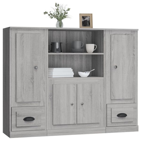 vidaXL Buffets 3 pcs sonoma gris bois d'ing&eacute;nierie