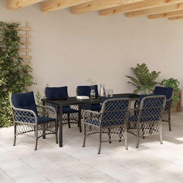 vidaXL Ensemble de salle &agrave; manger pour jardin 7 pcs Gris et Noir Rotin
