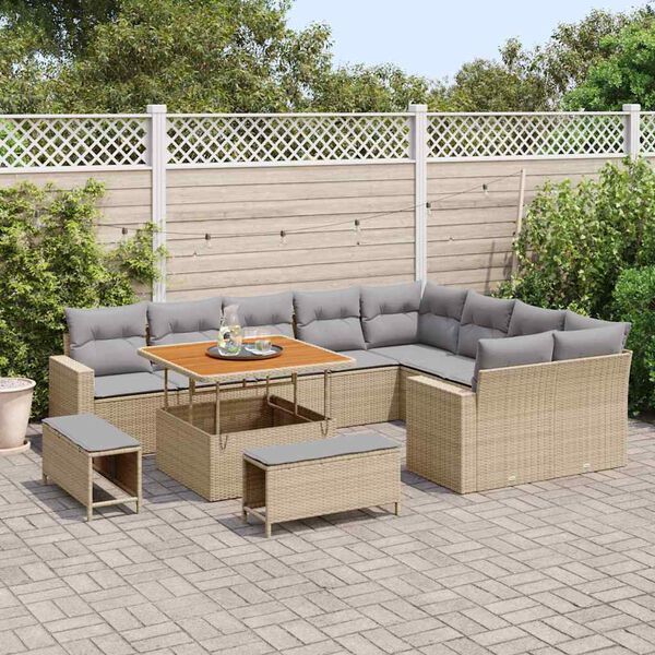 vidaXL Ensemble de canap&eacute; de jardin 12 pcs Beige polyrotin