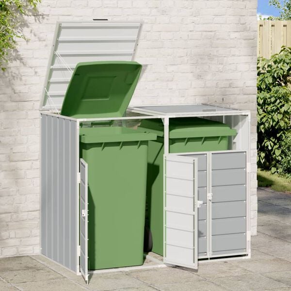 vidaXL Rangement à roulettes pour poubelles pour deux bacs gris acier