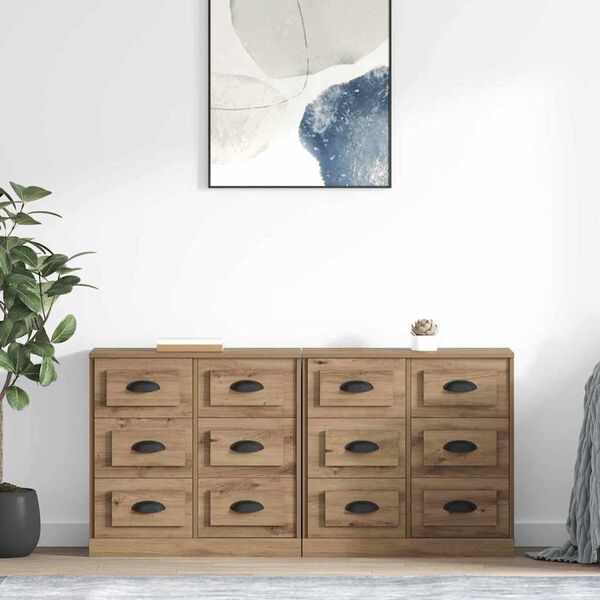 vidaXL Buffets avec tiroir 2 pcs Ch&ecirc;ne artisanal 70 x 35,5 x 67,5 cm