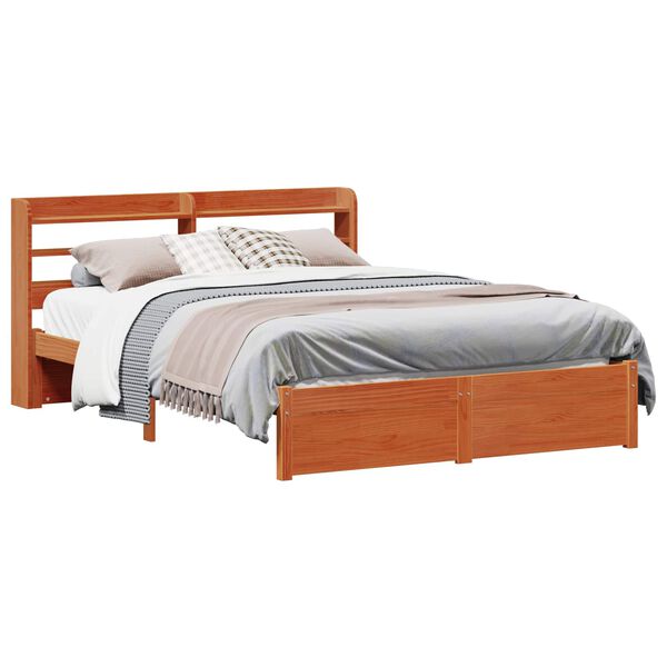 vidaXL Cadre de lit Cire marron 150 x 200 cm Bois de Pin Massif