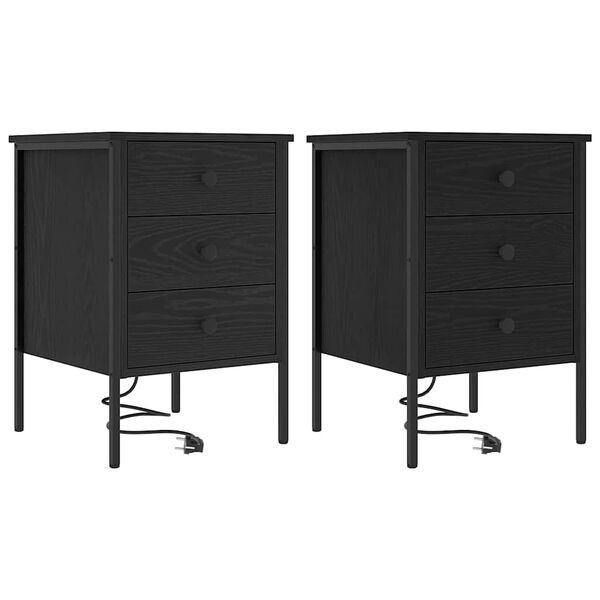 vidaXL Cabinet de chevet avec tiroir 2 pcs Ch&ecirc;ne noir 42 x 41 x 61 cm