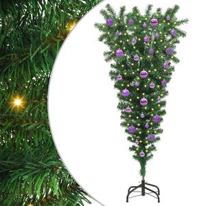 vidaXL Sapin de No&euml;l artificiel pr&eacute;&eacute;clair&eacute; &agrave; l'envers avec ensemble de boules