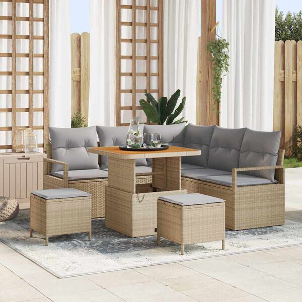 vidaXL Ensemble de canap&eacute; de jardin avec coussin 8 pcs Beige polyrotin
