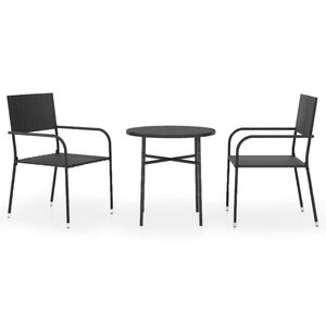 vidaXL Ensemble &agrave; manger de jardin 3 pcs R&eacute;sine tress&eacute;e Noir
