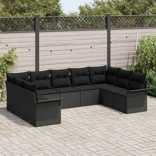vidaXL Ensemble de canap&eacute; de jardin avec coussin Noir polyrotin