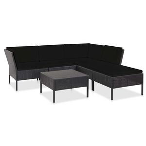 vidaXL Salon de jardin 6 pcs avec coussins r&eacute;sine tress&eacute;e noir