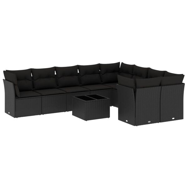 vidaXL Salon de jardin 10 pcs avec coussins noir r&eacute;sine tress&eacute;e