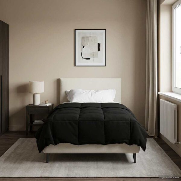 vidaXL Duvet d'&eacute;t&eacute; simple Matelass&eacute; Noir 140 x 220 cm Microfibre