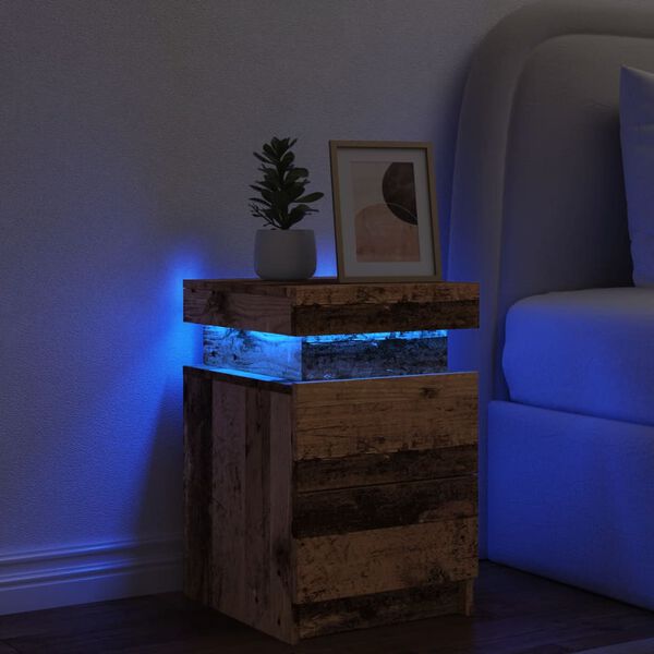 vidaXL Table de chevet et LED vieux bois 35x39x55 cm bois d'ingénierie