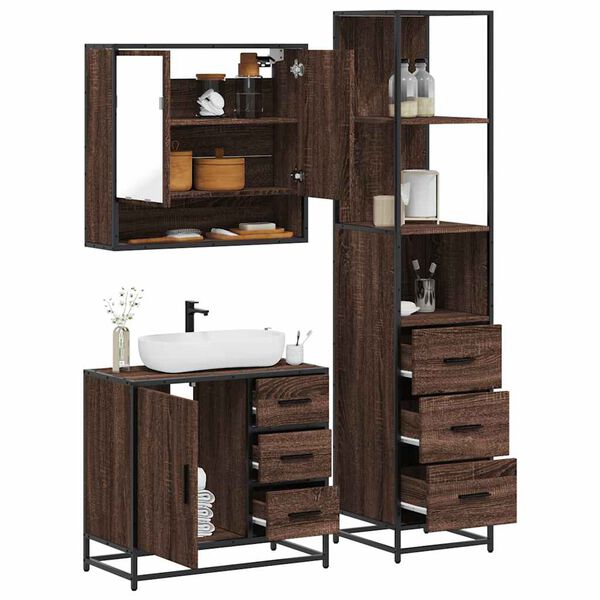 vidaXL Ensemble de meubles de salle de bain 3 pcs Ch&ecirc;ne marron