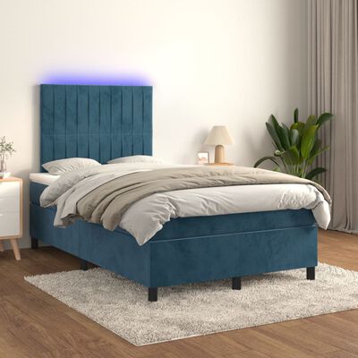 vidaXL Sommier à lattes de lit avec matelas LED Bleu foncé 120x200 cm