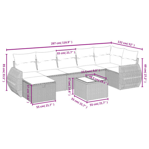 vidaXL Salon de jardin avec coussins 7 pcs gris clair r&eacute;sine tress&eacute;e