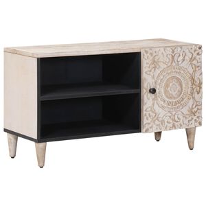 vidaXL Meuble TV Blanc 80 x 31,5 x 46 cm Bois de mangue massif