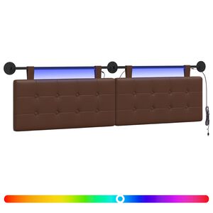 vidaXL T&ecirc;te de lit suspendue Avec lumi&egrave;re LED Marron Simili cuir