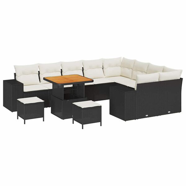 vidaXL Ensemble de canap&eacute; de jardin avec coussin 12 pcs Noir et Cr&egrave;me