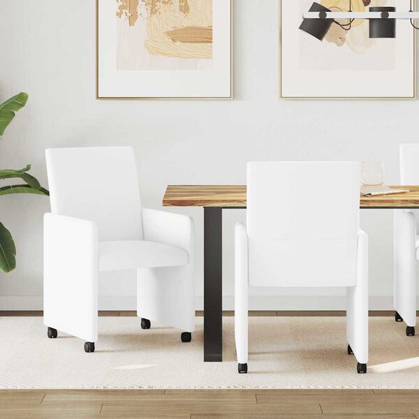 vidaXL Chaises de Salle &agrave; Manger avec Roues avec des roues 2 pcs Blanc