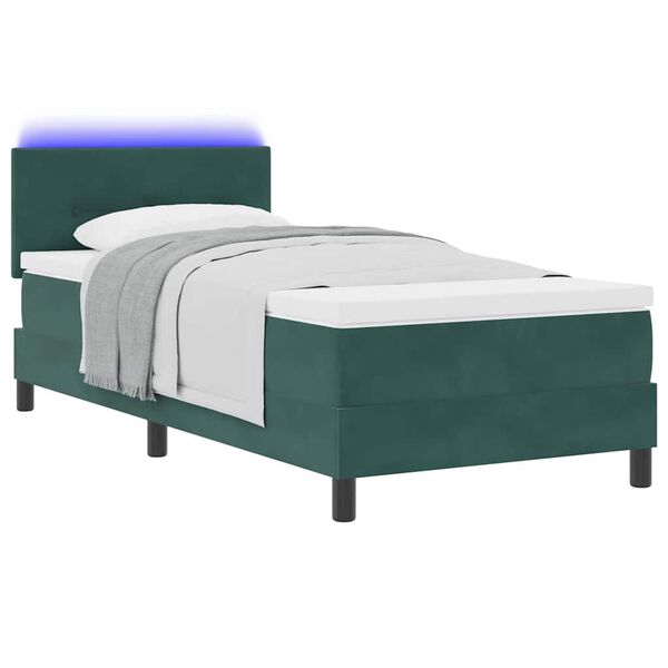 vidaXL Lit &agrave; ressort LED avec matelas Vert fonc&eacute; 80 x 200 cm Velours