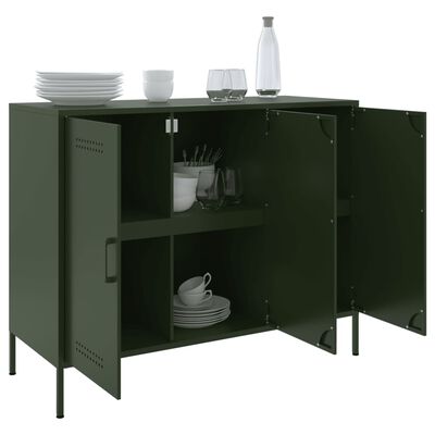 vidaXL Buffet vert olive 100,5x39x79 cm acier laminé à froid