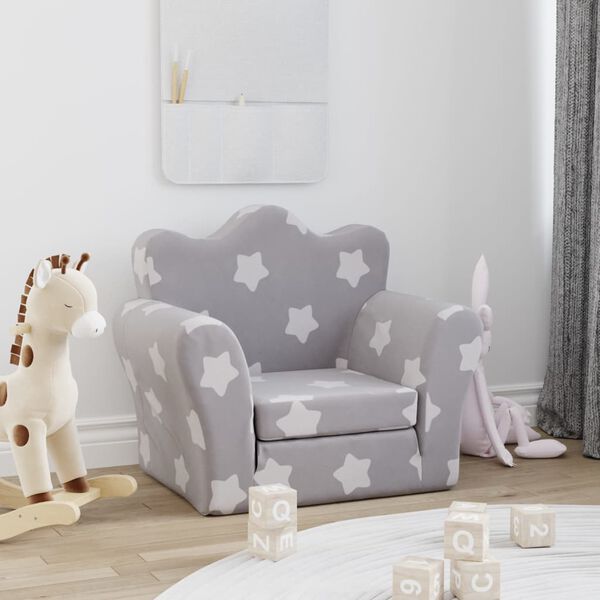 vidaXL Canap&eacute;-lit pour enfants Gris clair avec &eacute;toiles Peluche douce