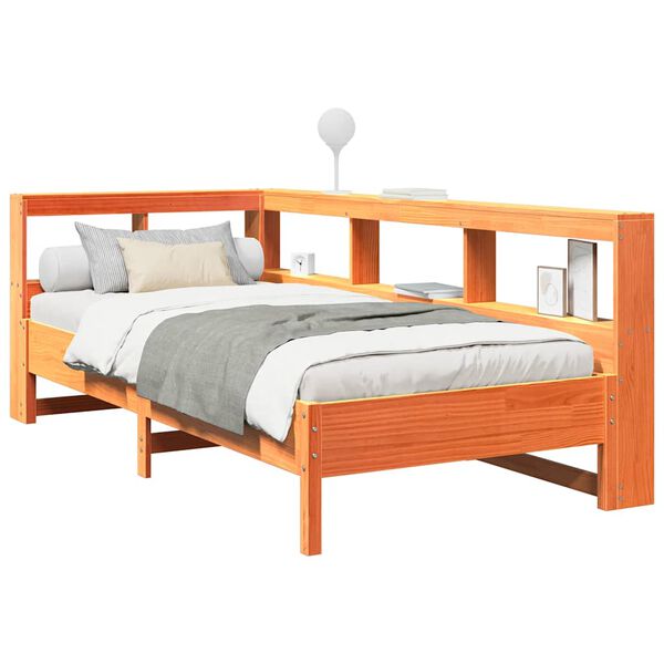 vidaXL Lit biblioth&egrave;que sans matelas cire marron 90x200 cm pin massif