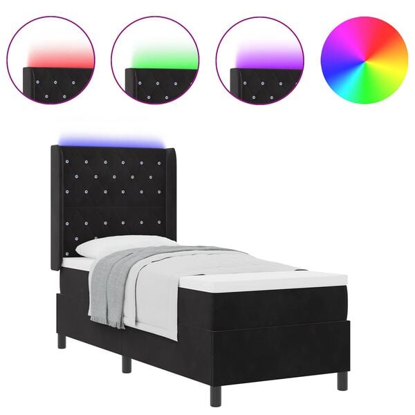 vidaXL Lit &agrave; Ressorts avec Matelas LED Argyle Noir 80 x 200 cm Velours
