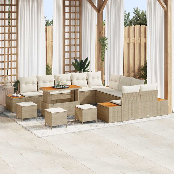 vidaXL Ensemble de canap&eacute; de jardin 14 pcs Beige polyrotin