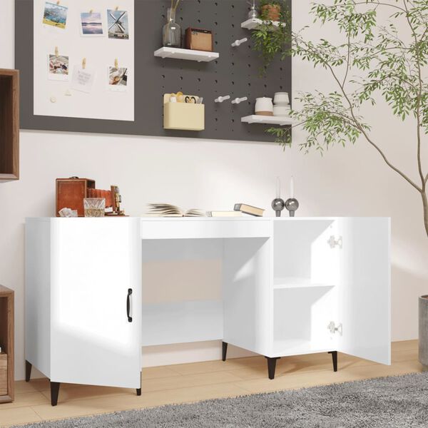 vidaXL Bureau Blanc brillant 140x50x75 cm Bois d'ing&eacute;nierie