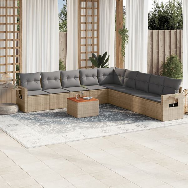 vidaXL Salon de jardin et coussins 10 pcs mélange beige résine tressée