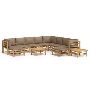 vidaXL Salon de jardin 12 pcs avec coussins taupe bambou