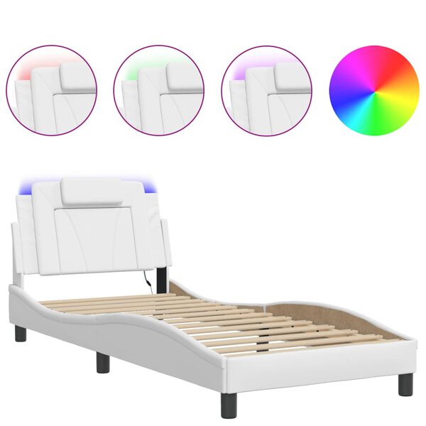 vidaXL Cadre de lit Viana avec LED sans matelas blanc 90x200 cm