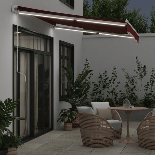 vidaXL Auvent manuel r&eacute;tractable avec LED bordeaux 300x250 cm
